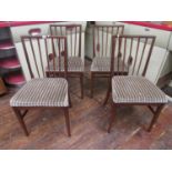 Set of four Danish type teak fan stick back chairs with stuff-over seats