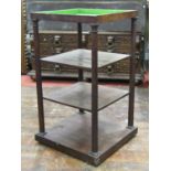 Mid 19th century mahogany square cut whatnot/display stand raised on four turned columns, the top