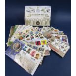 Collection of franked commemorative envelopes, each containing an appropriate coin or medallion