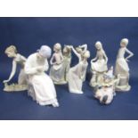 A Danish B&G figure of a young female ceramic artist (af to neck) together with four matt glazed