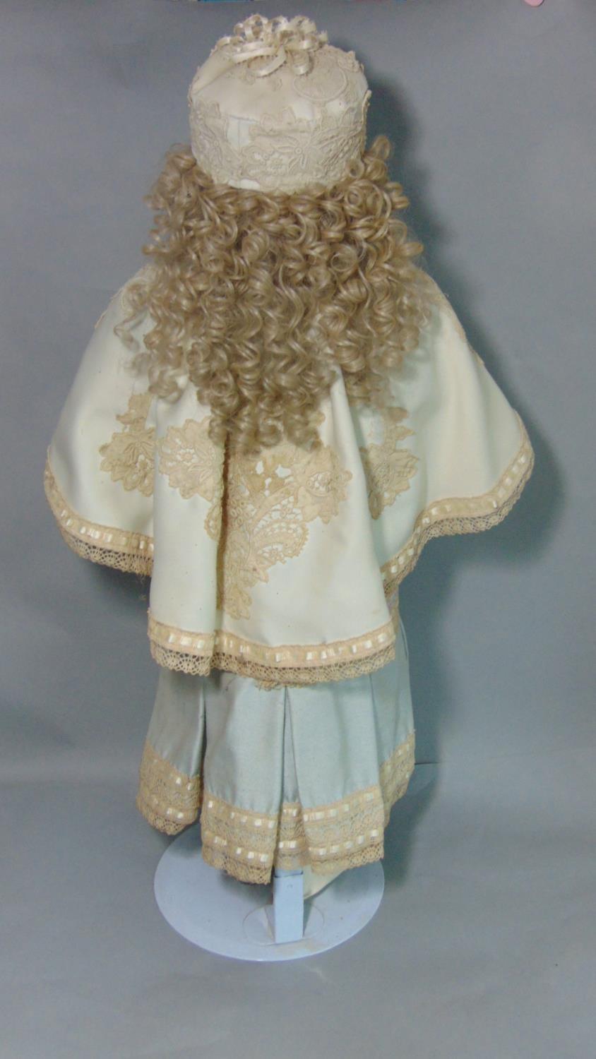 3 English reproduction bisque head dolls in period clothes including 2 tall dolls (75 and 80cm tall) - Image 4 of 6