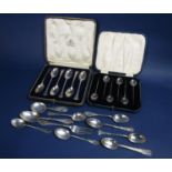 Mixed collection of silver spoons to include a cased set of six coffee bean spoons, cased set of six