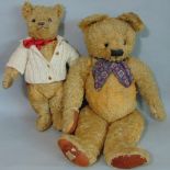 2 old Teddy Bears both with glass eyes and stitched noses; largest 75cm tall by Chad Valley circa