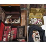 Collection of costume jewellery and jewellery boxes to include a wooden example painted with