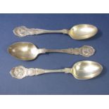 A set of three silver Bristol and West of England Bulldog Club dessert spoons awarded in 1910 in