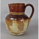 A Doulton Lambeth stoneware jug commemorating the 1887 Royal Jubilee, with relief moulded decoration