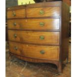 A Regency mahogany caddy top bow front chest of three long and two short graduated drawers with