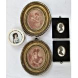 An 18th century half length miniature portrait of a lady with long brown hair, white dress and