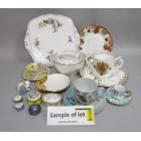 A collection of decorative teawares and other ceramics including Aynsley floral printed teawares