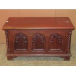 A reproduction hardwood coffer with hinged lid and arcaded panels, together with a Spode Italian