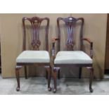 A set of six (4&2) contemporary reproduction Georgian style dining chairs with pierced vase shaped