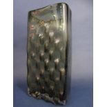 Geoffrey Baxter for Whitefriars basket weave slab vase in slate, 27 cm high