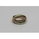 9ct tri-colour Russian wedding ring, size H, 4.3g