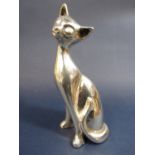Cast silver figure of a seated Siamese cat, marked Sterling and 925, 17cm high, 8oz approx