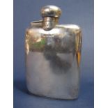 Good quality silver hip flask of shaped form, screw top with cork lining, maker marks indistinct,