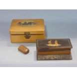 Early 19th century naive carved boxwood snuff box, the hinged lid inlaid with a mother-of-pearl
