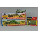 Boxed Dinky military models; 616 AEC Transporter with Chieftain Tank, 618 AEC Artic Transporter with