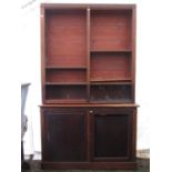 A 19th century mahogany library bookcase in two sections, the upper with segmented open adjustable