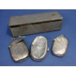 Two silver vesta cases and a further silver twin sovereign case, 1.5 oz approx (AF)