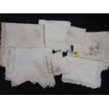 Collection of vintage textiles including 2 white cotton nightgowns, a silk petticoat and bloomers