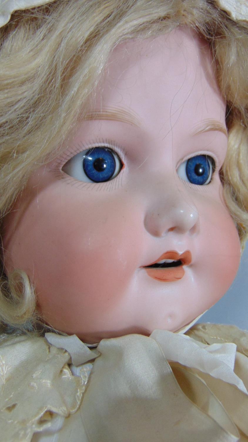 1920's Armand Marseille large doll with stand, mold 390 with bisque socket head and composition body - Image 2 of 4
