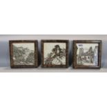 Set of three 19th century Mintons tiles in sepia, by LT Swetman including Westgate, Warwick, 15cm