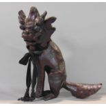 Unusual Chinese possible root carving of a grotesque temple dog/dragon, lacquered finish, 35 cm high