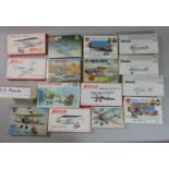 15 Model aircraft kits, all un-started and most with sealed contents including by Airfix RE8, DH4,