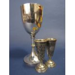 An early 20th century silver goblet awarded to the Shanghai lawn bowls pairs championship, maker