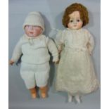 2 early 20th century dolls; Gebruder Knoch 205 bisque shoulder-head character doll, circa 1910, with