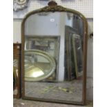 A 19th century wall mirror with moulded arched frame with scrolling acanthus and shell surmount, 104
