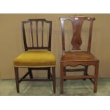 Two Georgian country made oak dining chairs varying in design, one other and a Georgian style