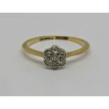 18ct diamond daisy cluster ring, size M, 1.9g