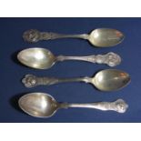 Set of four silver Bristol and West of England Bulldog Club and British Bulldog Club dessert spoons,
