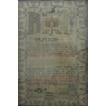 A mid-18th century needlework sampler, dated 1757 and inscribed Mrs Potts, incorporating an