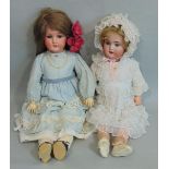 2 German bisque socket head dolls with jointed composition bodies, both with sleeping blue eyes