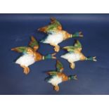 A set of four graduated Beswick wall plaques in the form of flying mallard, with impressed numbers