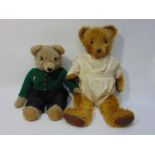 2 large vintage teddy bears both with jointed body, pronounced snout and stitched mouth and nose;