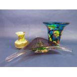 Three pieces of good quality heavy modern glass comprising a Venetian type vase with flared rim with