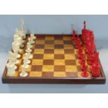 Good quality 19th century Chinese ivory chess set with mahogany games box and good quality satinwood