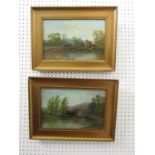 Richard Allam (late 19th century British School) - Pair of river scenes with water mills, church,