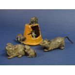 An Austrian painted bronze figure of a mother rat with two youngsters - Geschutzt, another larger
