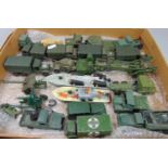 Mixed collection of unboxed military model vehicles including Dinky Mack truck, ambulance, OSA2