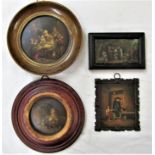 An unusual 19th century school miniature oil painting on panel of a cottage exterior scene with