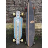 A vintage Santa Cruz long board with mindless trucks together with a further mindless longboard (2)