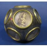 An unusual Victorian globular photograph frame in silver plate and brass with 12 glazed apertures