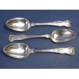 Pair of Victorian silver Kings Husk pattern dessert spoons, together with a further William IV