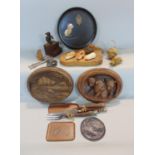 A mixed collection of animal related treen and collectables to include a Mouseman style cheese
