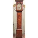 A Georgian walnut London longcase clock, the door of full length with figured veneers, the hood with