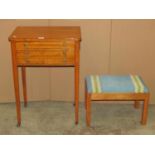 A 19th century satinwood sewing/work table of rectangular form with single drop leaf, candle